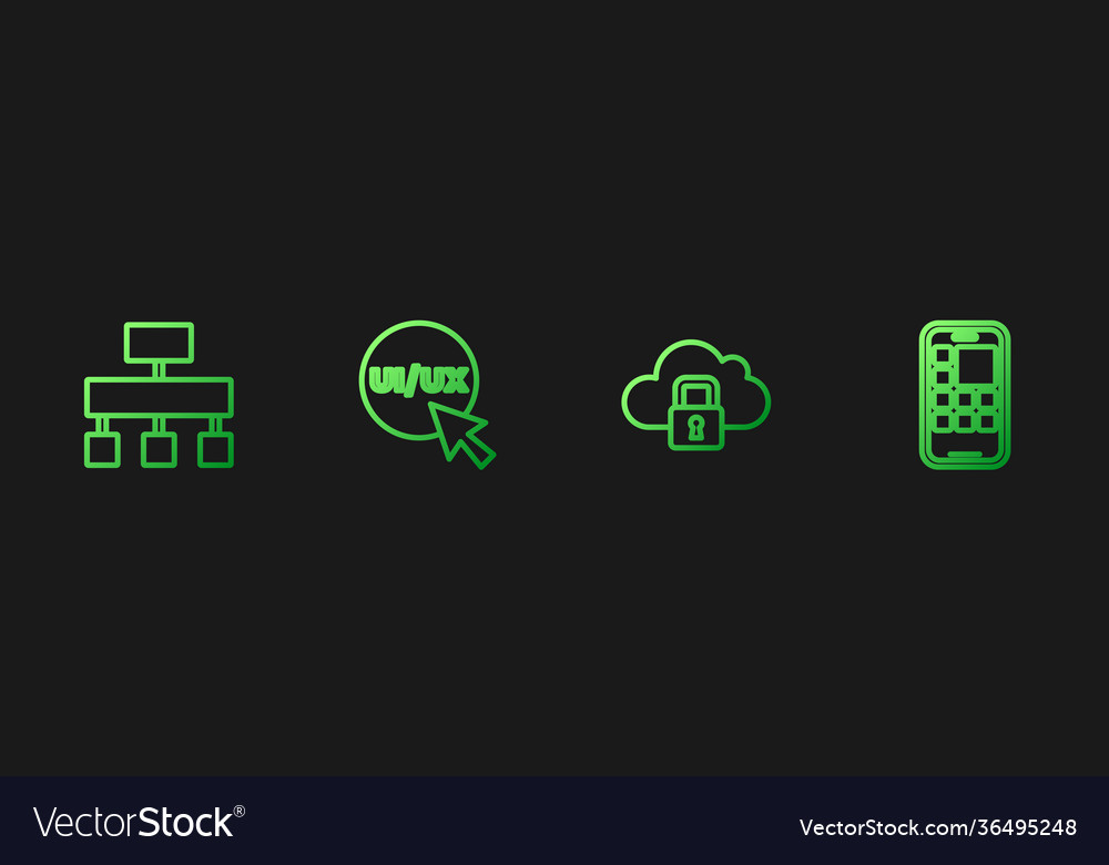 Set line cloud computing lock site map ui or ux vector image Set line cloud computing lock site map ui or ux