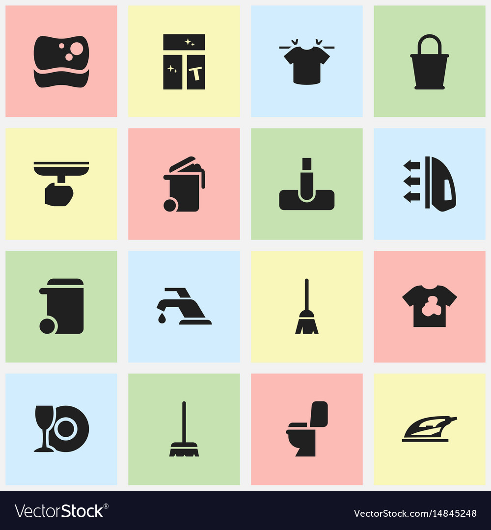 Set of 16 editable cleanup icons includes symbols