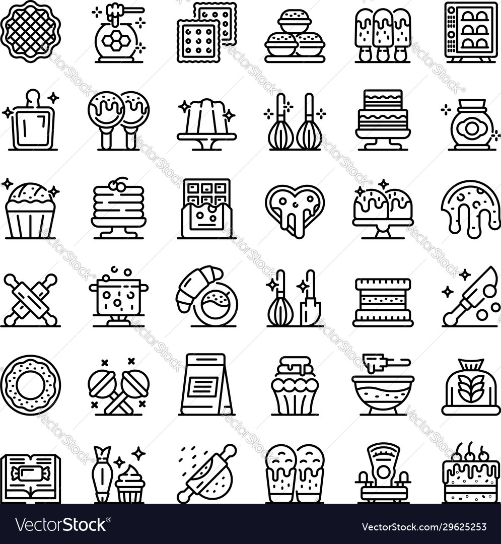 Confectioner icons set outline style