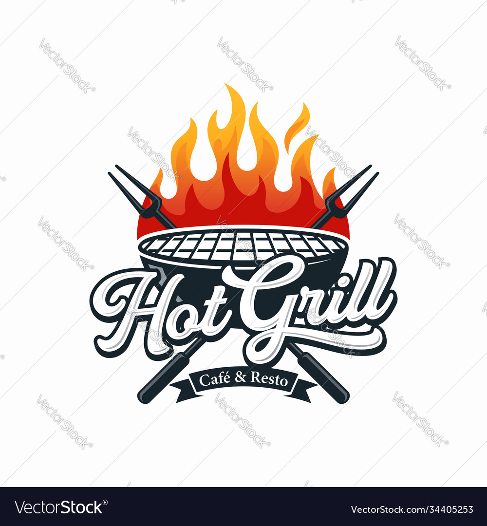 Hot grill logo design template Royalty Free Vector Image