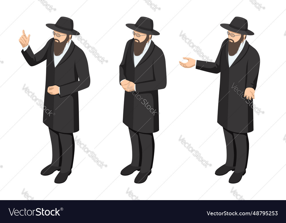 Isometric man in a hat and long coat jewish Vector Image