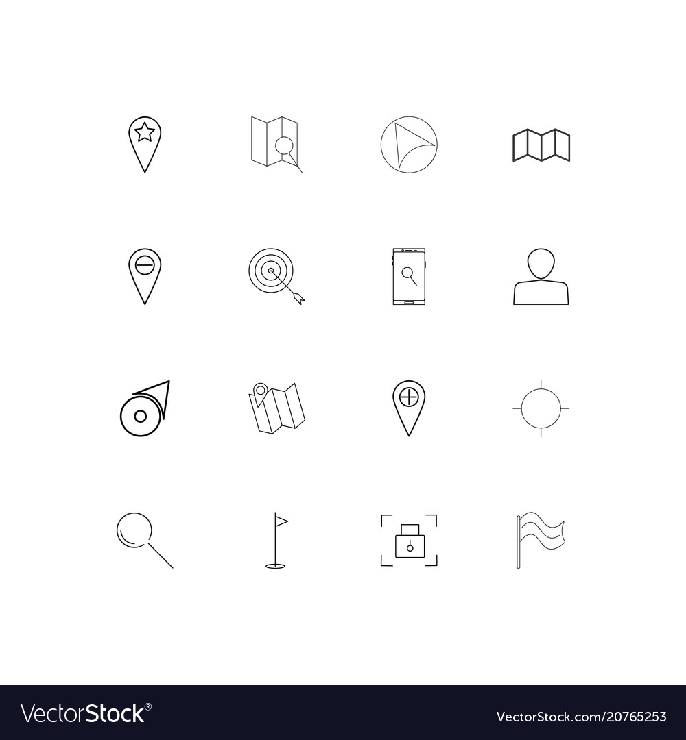 Maps and navigation linear thin icons set