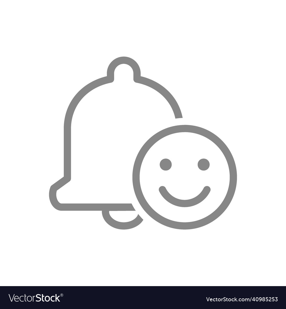 Notification bell with happy face line icon inbox