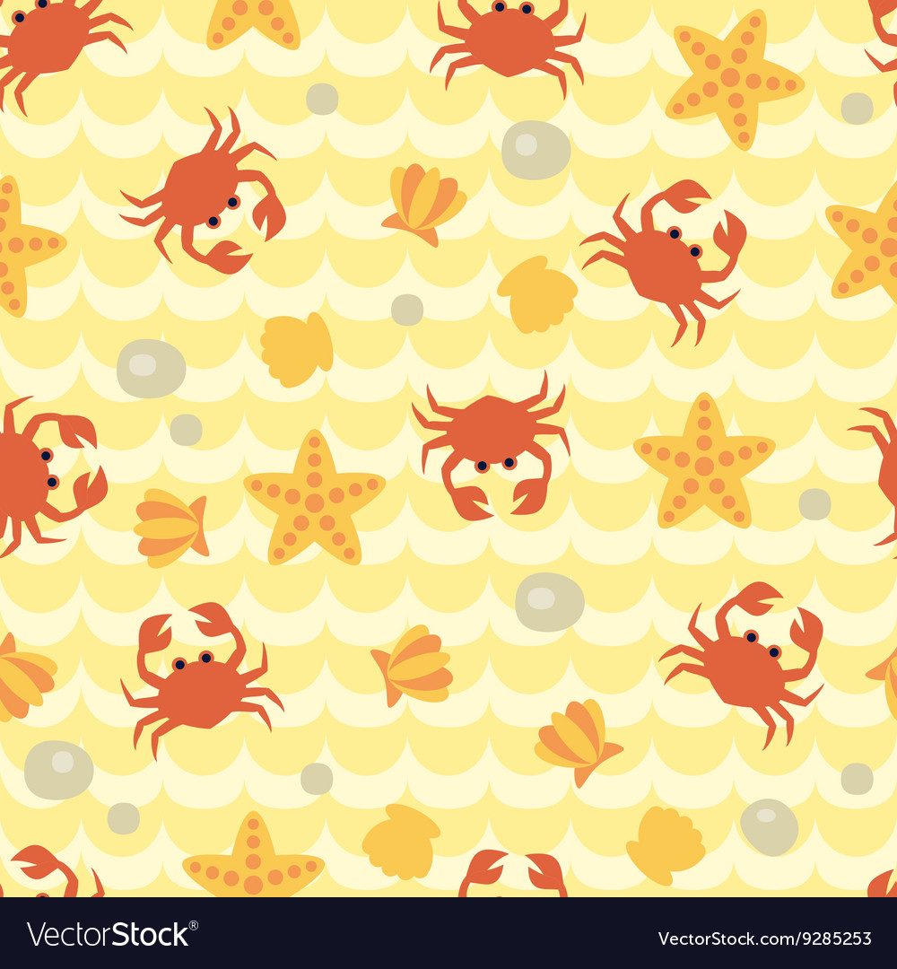 Seamless pattern with cute cartoon crabs