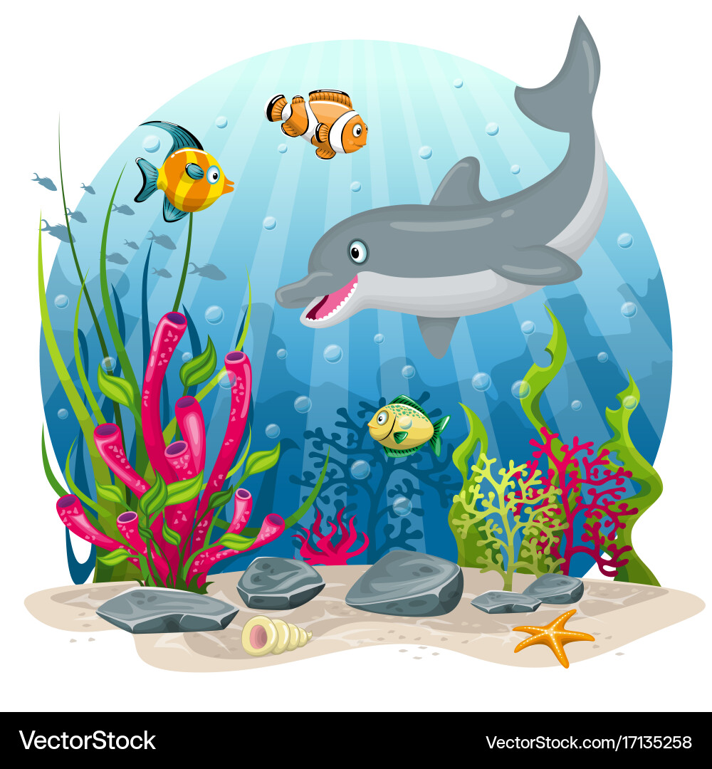Dolphin And Fish In Sea Royalty Free Vector Image