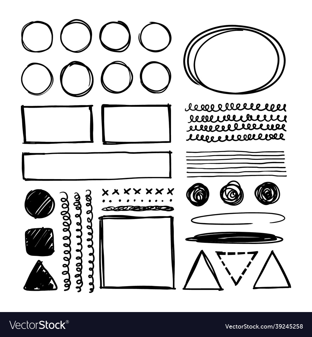 Hand-drawn set of square and round frames vector image Hand-drawn set of square and round frames