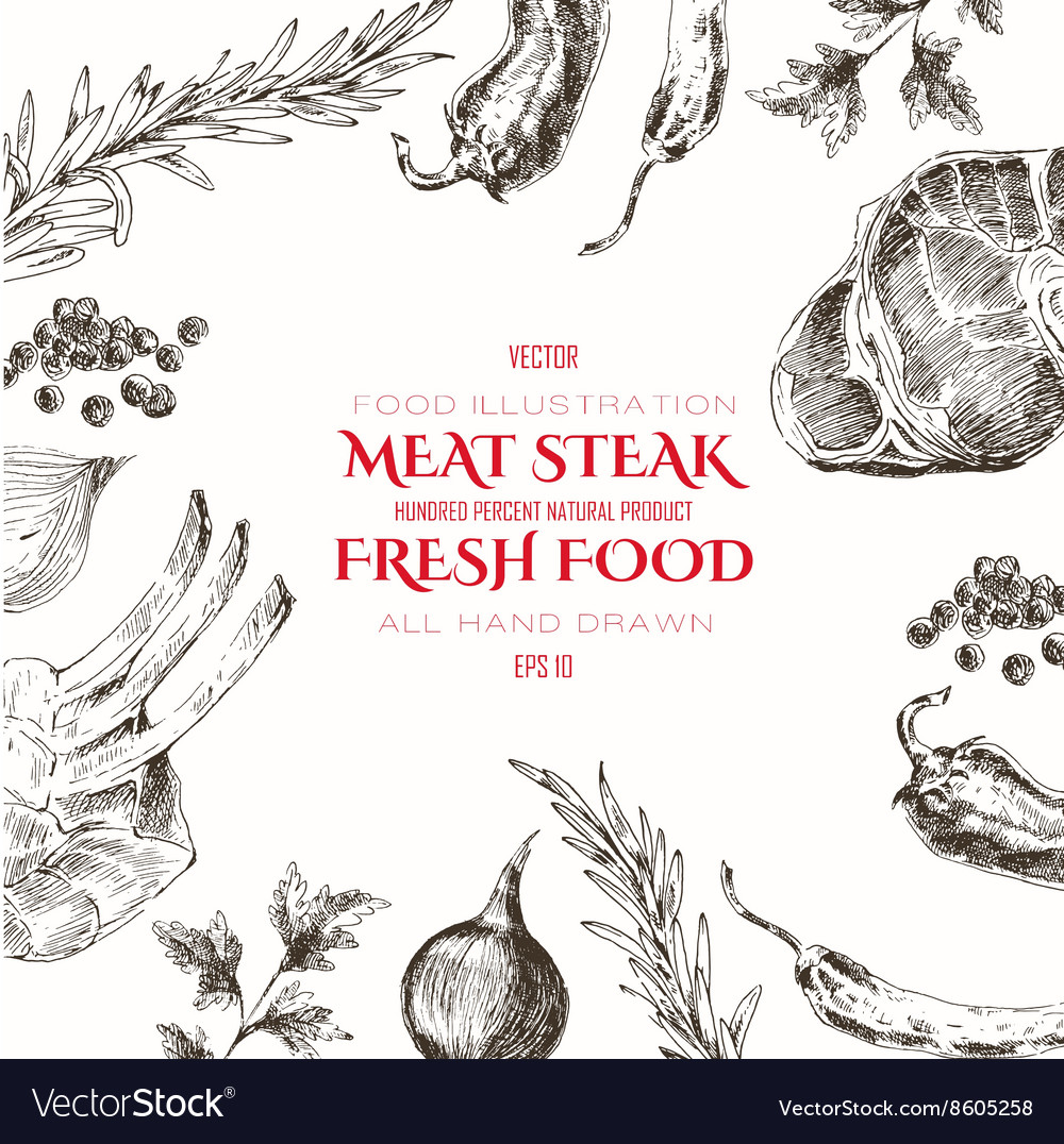 Meat steak sketch drawing designer template