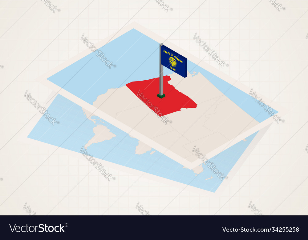Oregon state selected on map with isometric flag vector image Oregon state selected on map with isometric flag