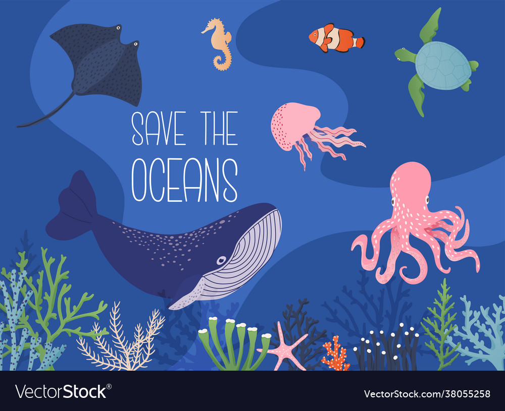 Save ocean concept underwater animals whale Vector Image