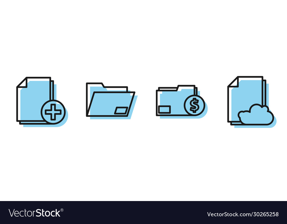 Set line finance document folder add new file vector image Set line finance document folder add new file
