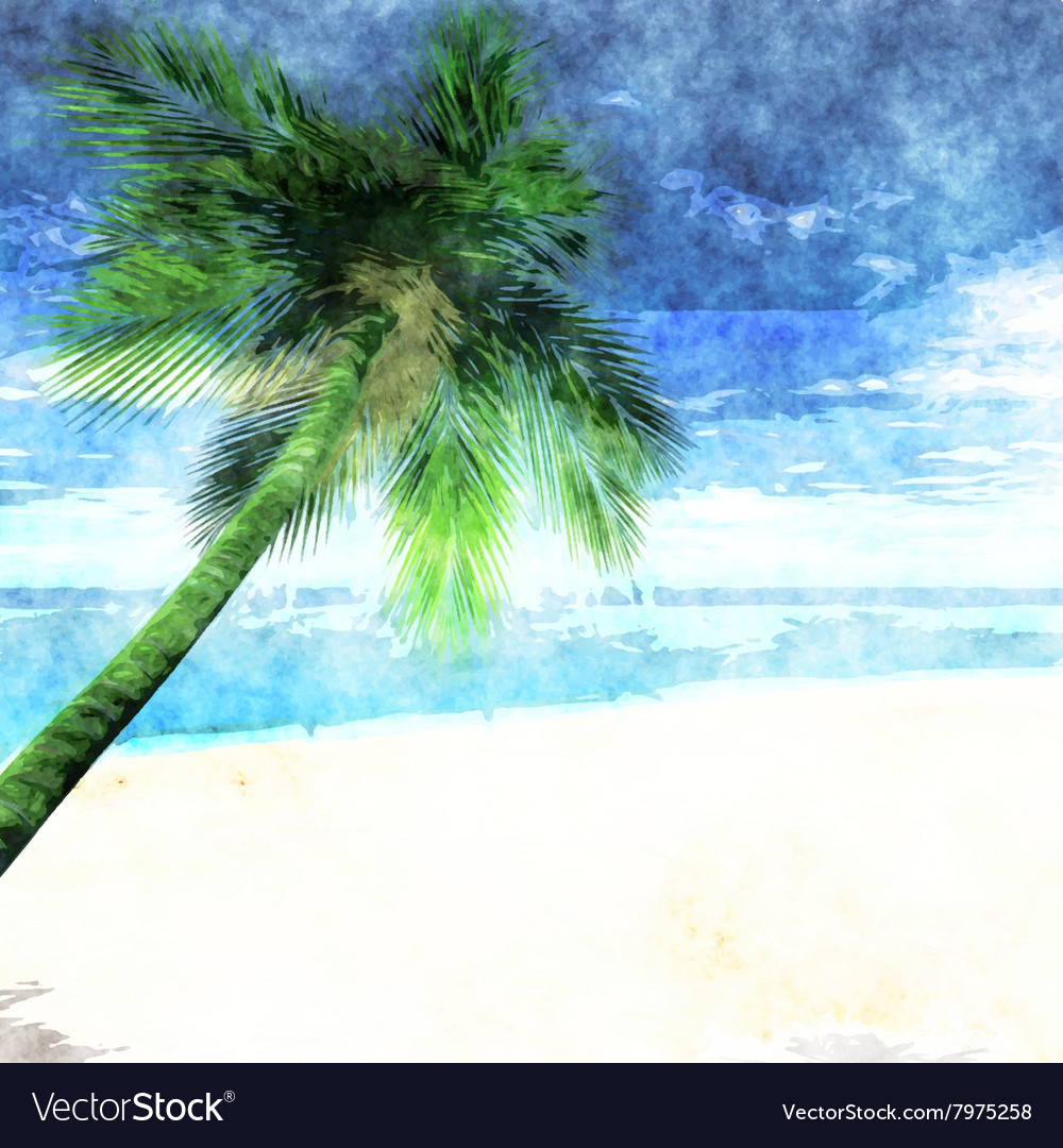 Watercolor Palm Tree On Beach 2701 Royalty Free Vector Image Beach 2701 Royalty Free Vector Image
