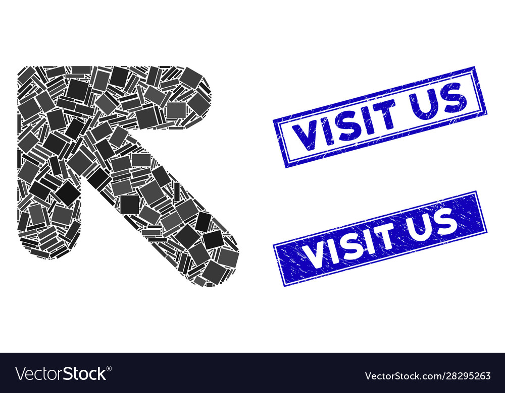 Pfeil nach links Mosaik und Grunge Rechteck besuchen Sie uns vector image Pfeil nach links Mosaik und Grunge Rechteck besuchen Sie uns