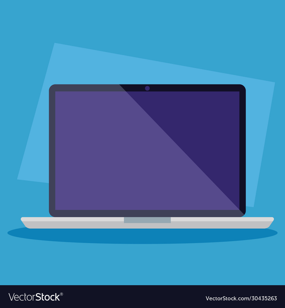 Laptop computer device in blue background