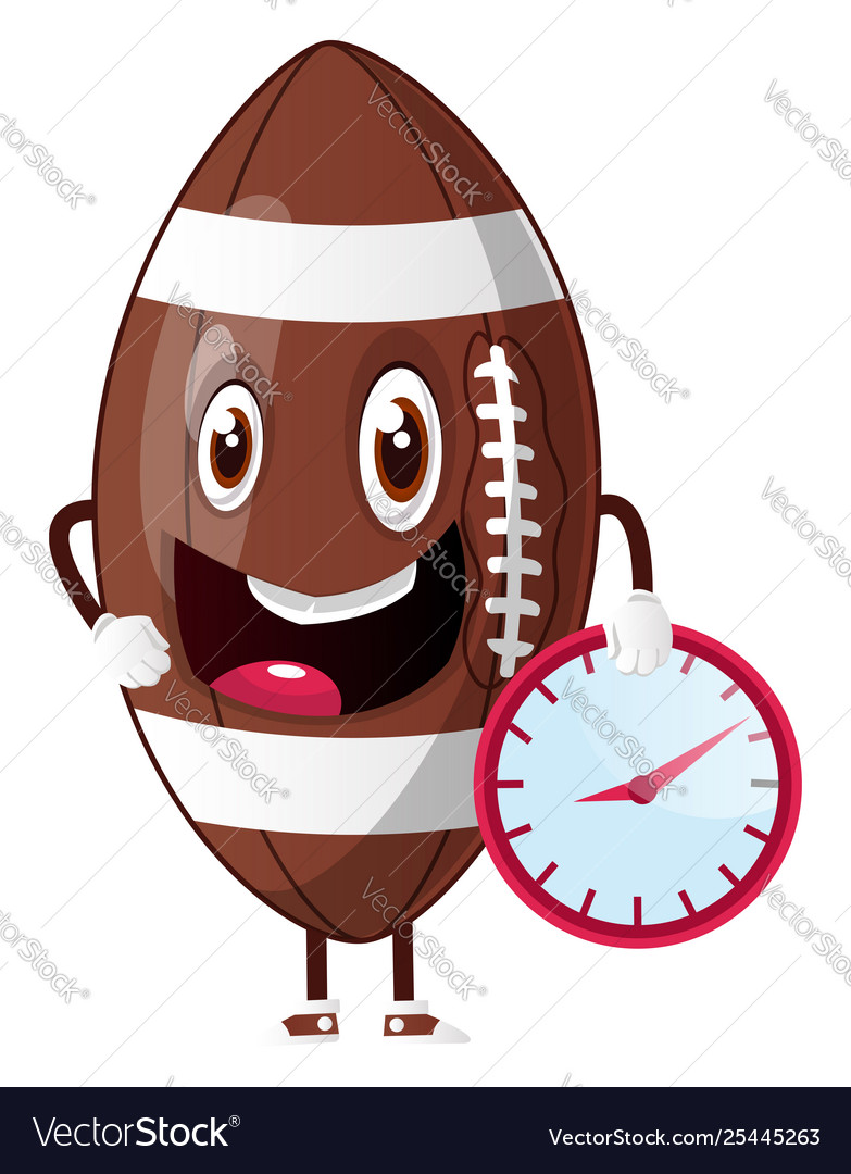 Rugby ball holding clock on white background Vector Image