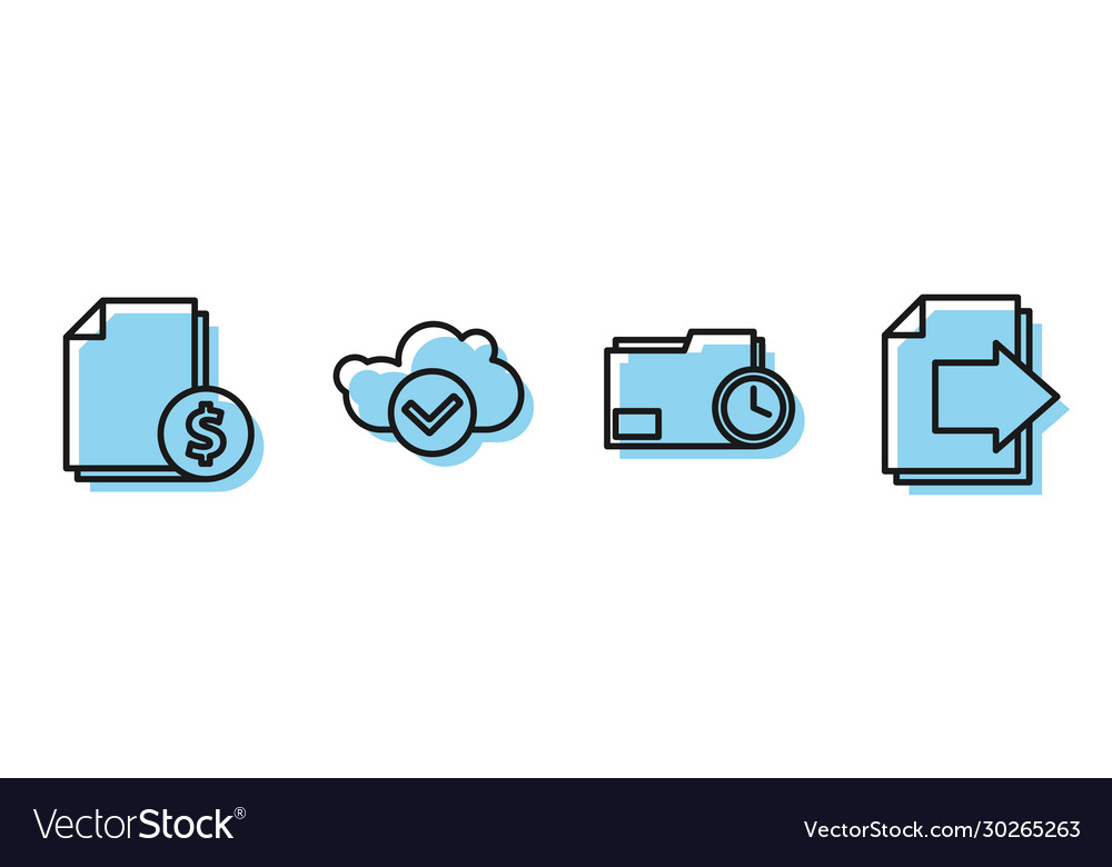 Set line document folder with clock finance vector image Set line document folder with clock finance
