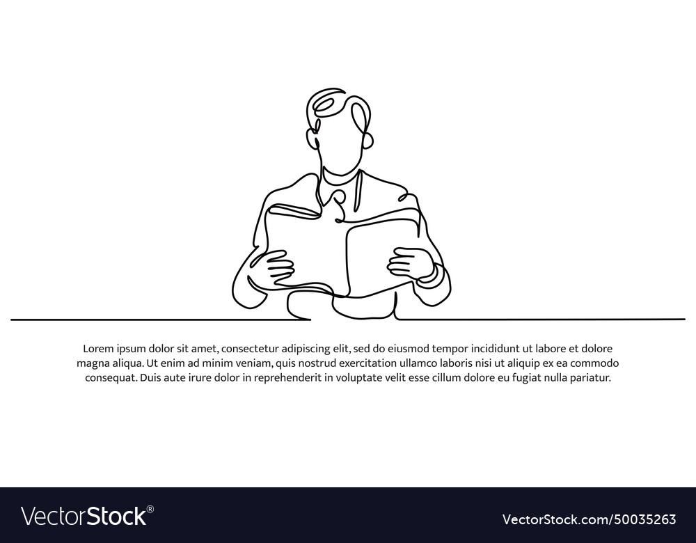 Simple continuous line design of a man holding vector image Simple continuous line design of a man holding