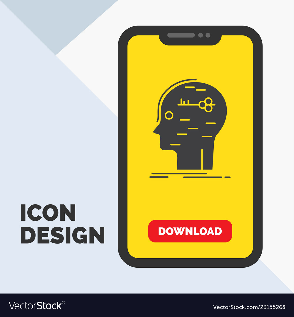 Brain hack hacking key mind glyph icon in mobile