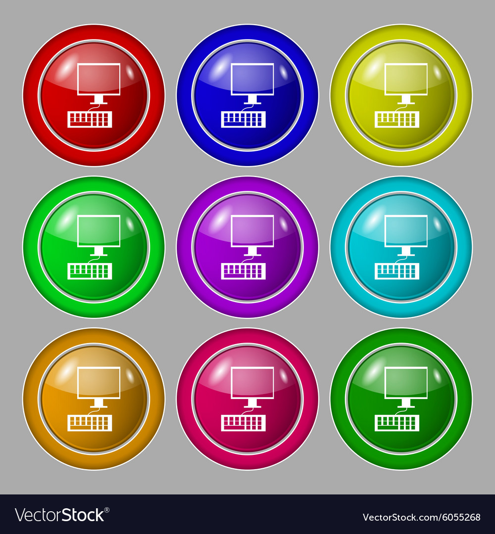 Computer monitor and keyboard icon symbol on nine