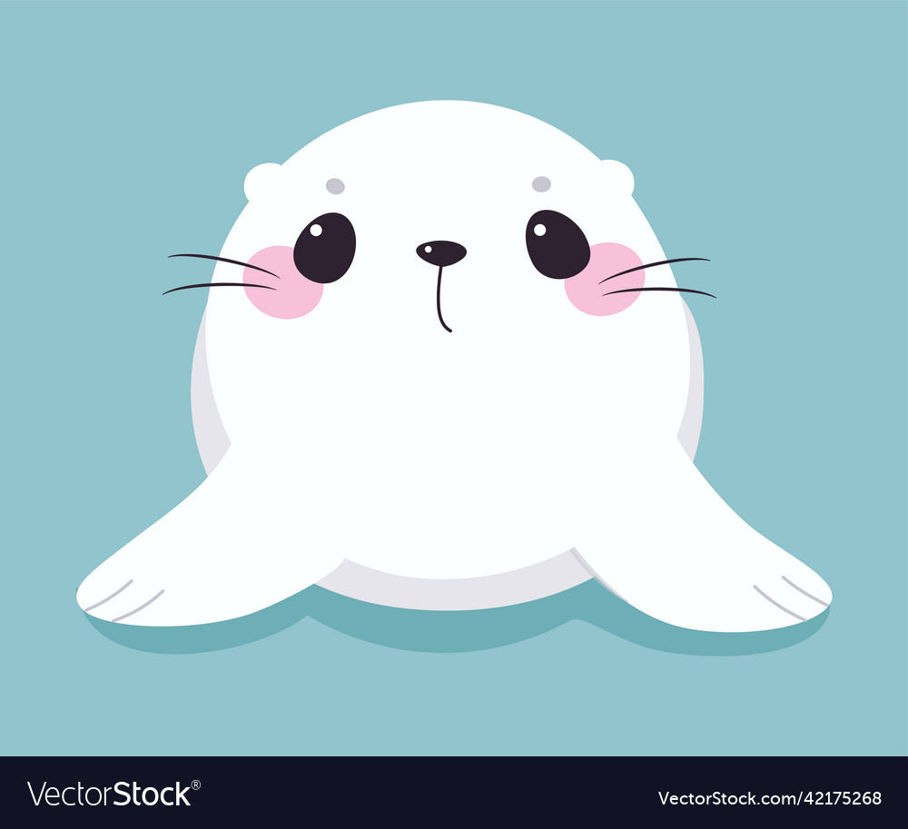 Cute seal with white fur lying on blue background Vector Image