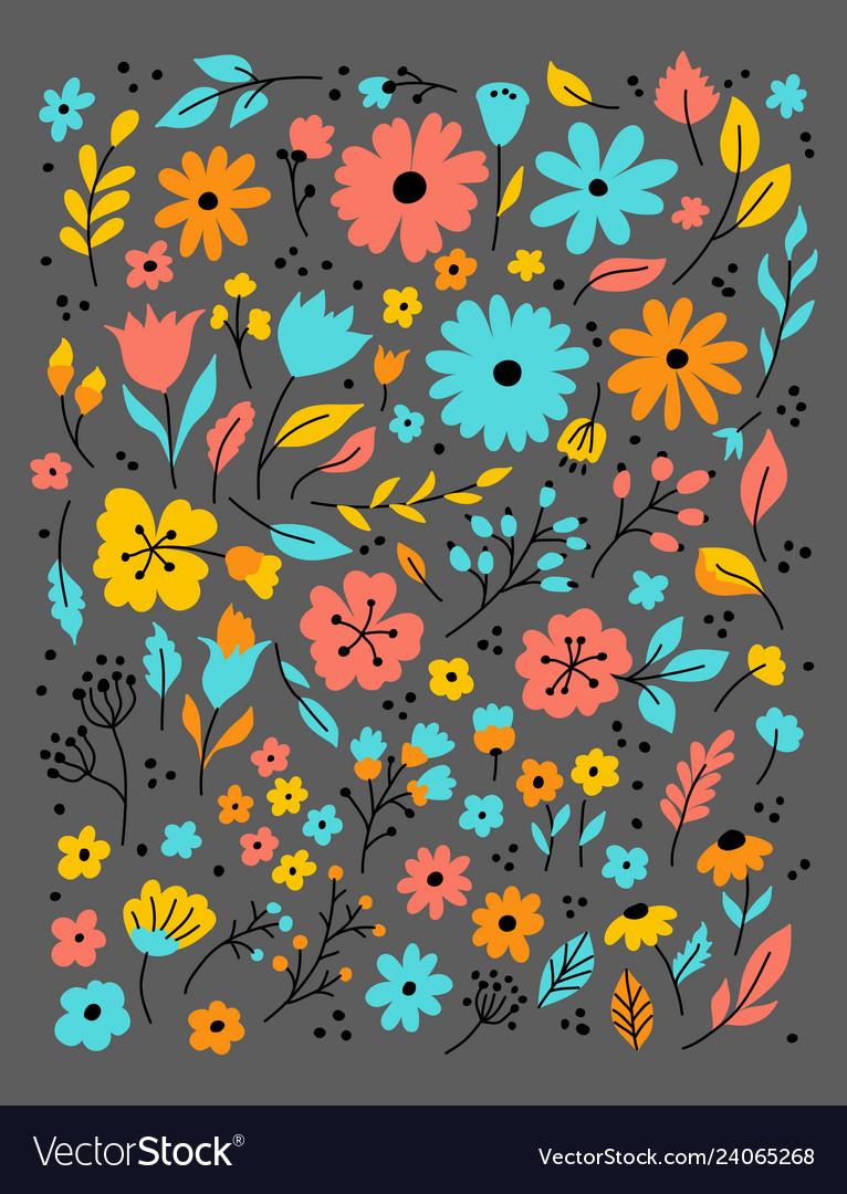 Doodle flowers hand drawn floral set flower vector image Doodle flowers hand drawn floral set flower