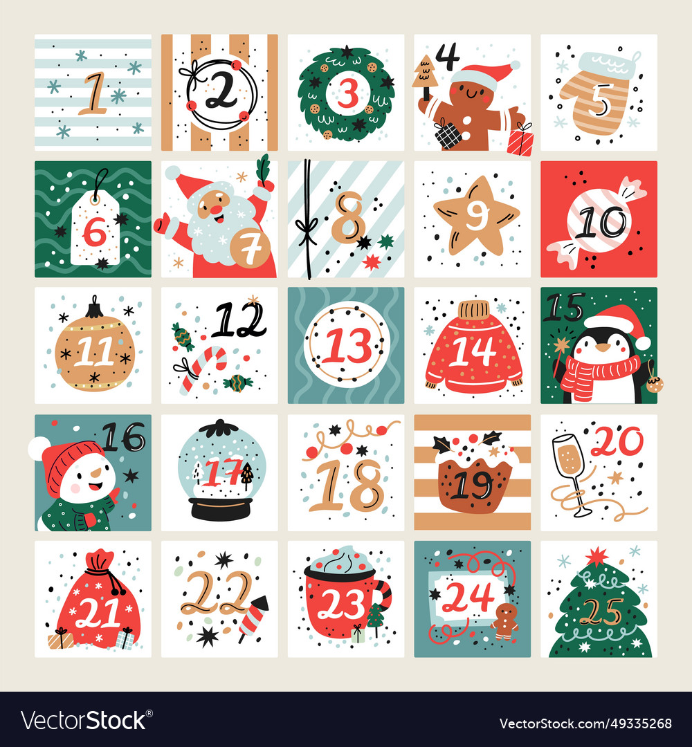 Holiday advent calendar christmas poster Vector Image