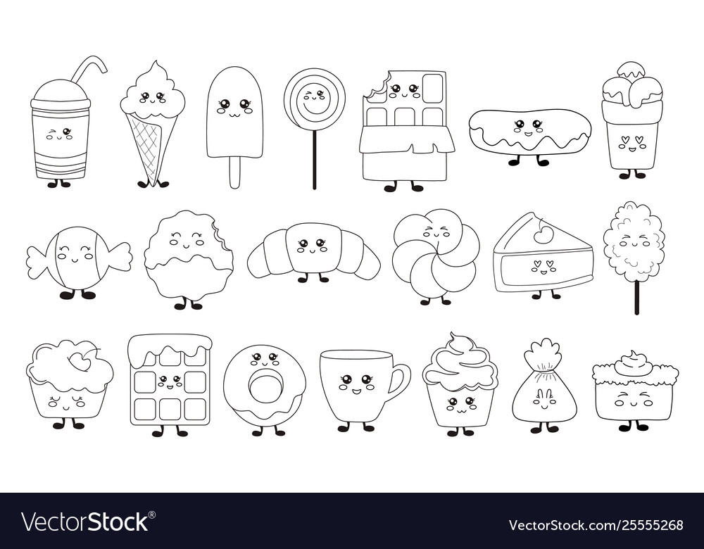 Kawaii Food Collection stock vector. Illustration of fries - 149034349