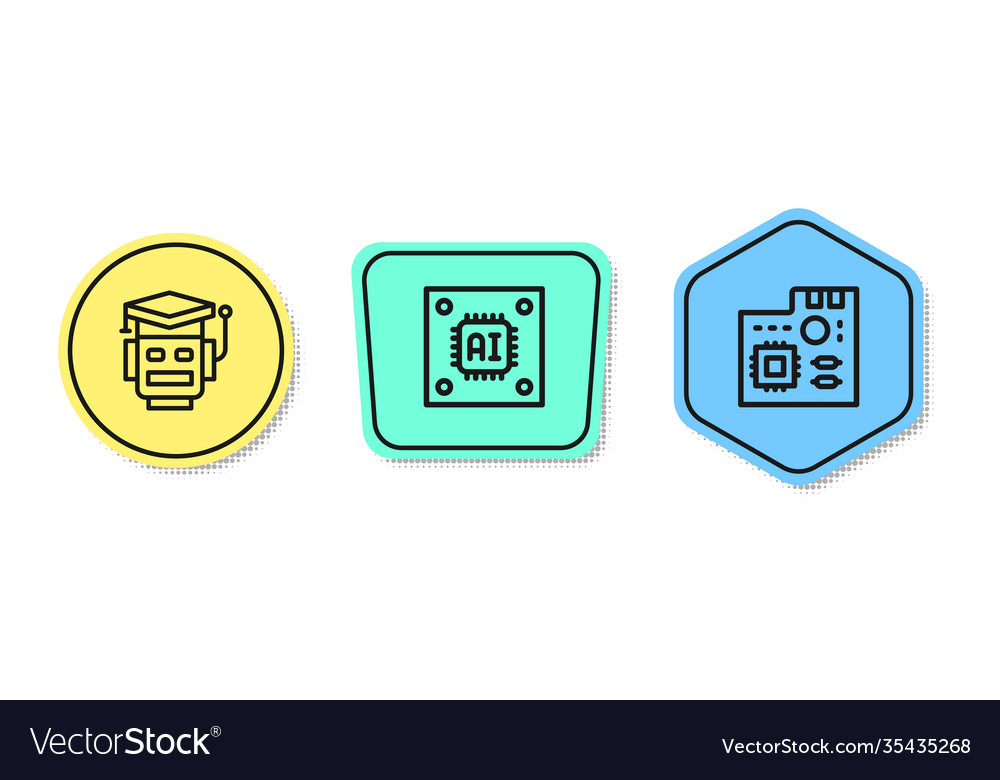 Set line robot processor with microcircuits cpu vector image Set line robot processor with microcircuits cpu