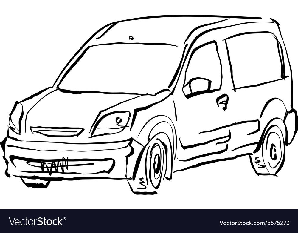 Black and white hand drawn car on background