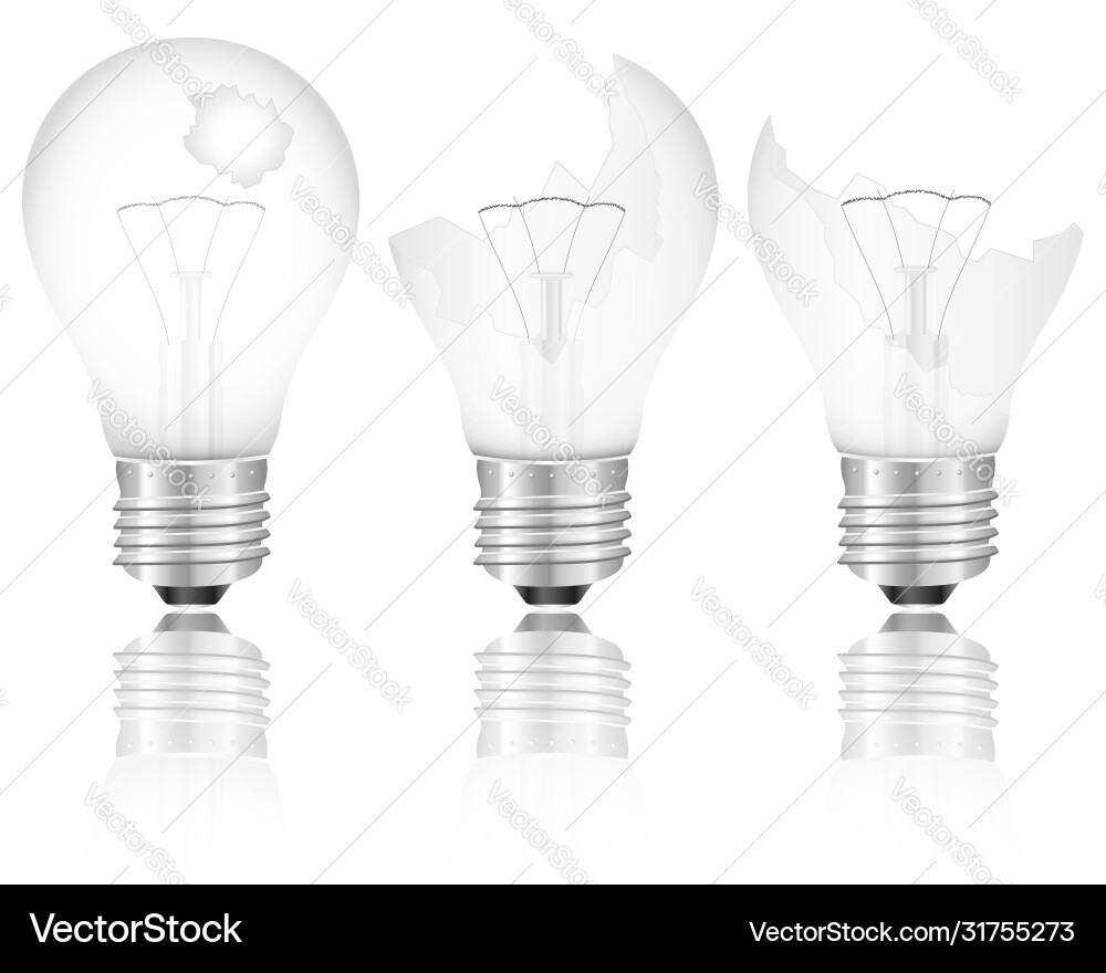 Vector Bulb Split Broken light bulbs set Royalty Free Vector Image