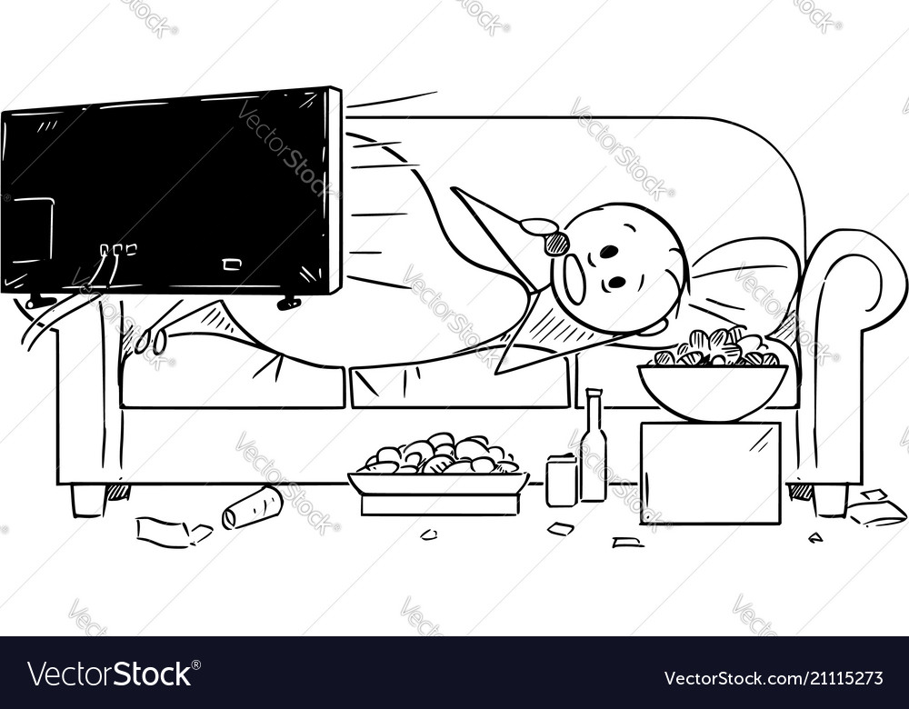 Cartoon Of Fat Or Overweight Man Lying On Couch Vector Image