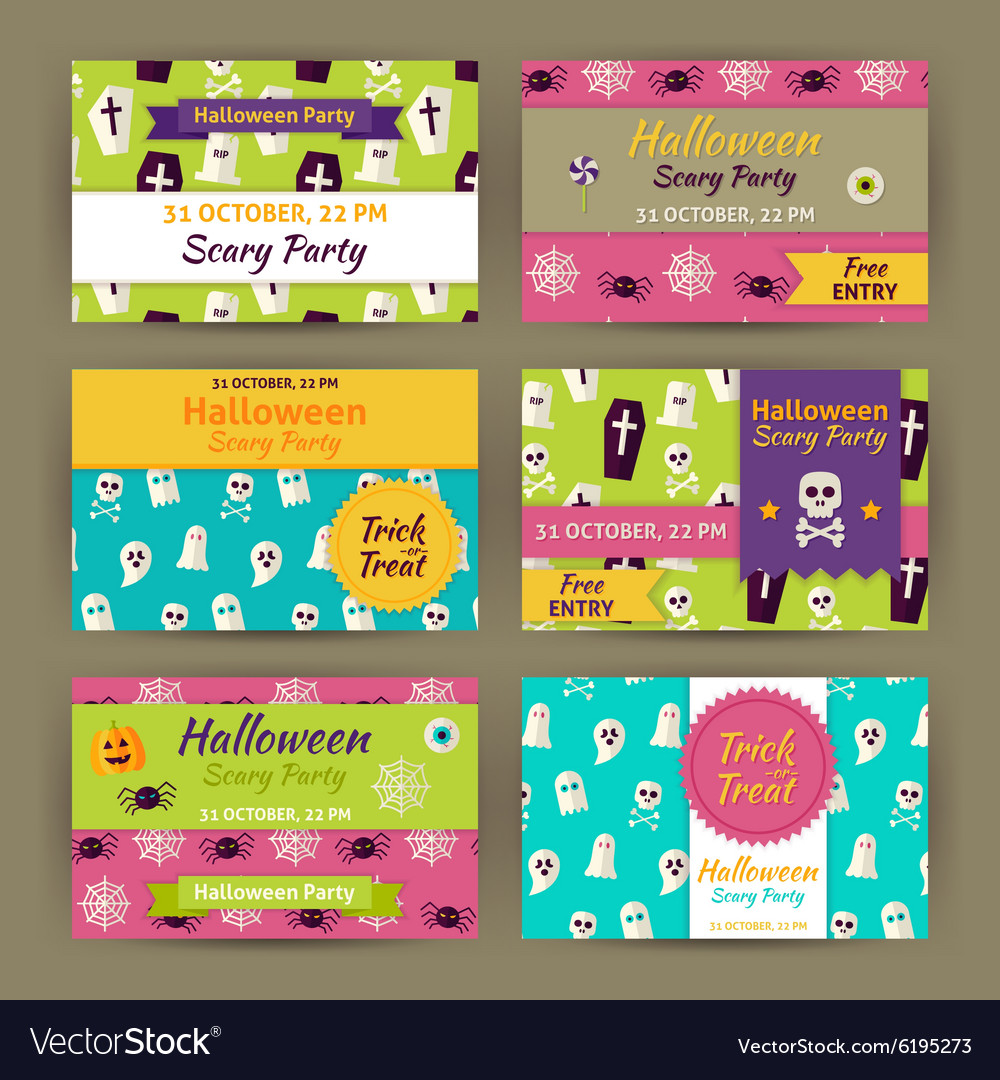 Halloween party invitation template flat set