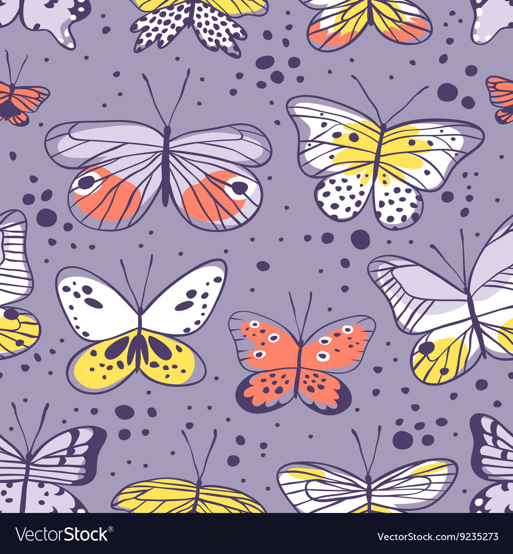 Seamless pattern with butterfly hand drawn