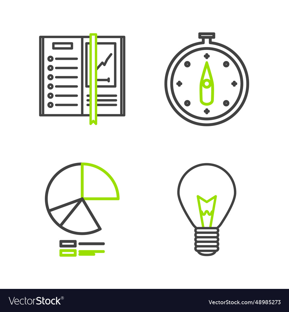 Set line light bulb with concept of idea pie vector image Set line light bulb with concept of idea pie