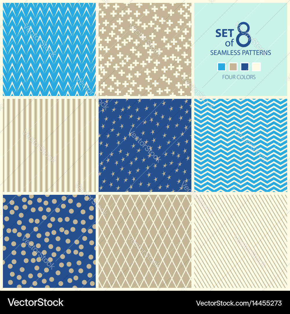 Set of eight geometric seamless patterns Vector Image