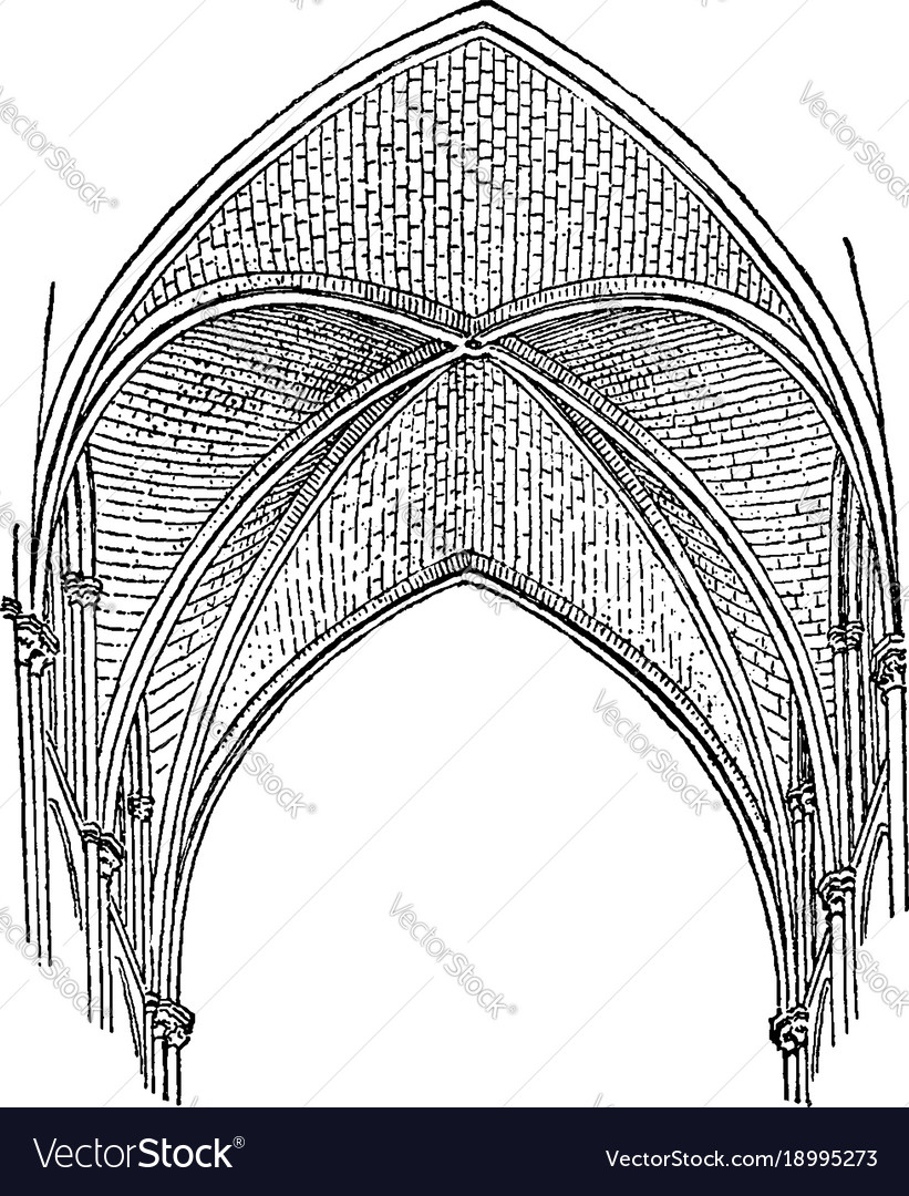 Sexpartite vaulting bourges vintage engraving Vector Image