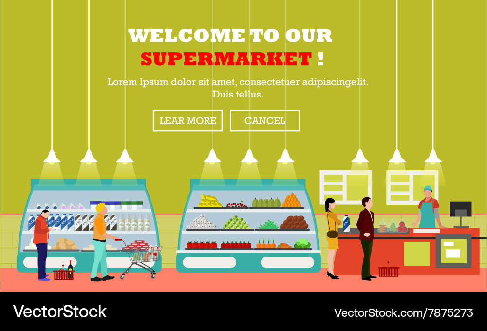 Supermarket interior flat Royalty Free Vector Image