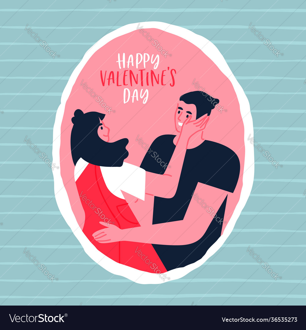 Valentines day greeting card young couple hug Vector Image