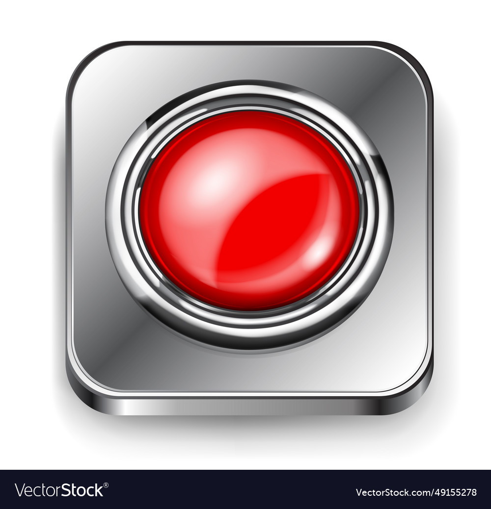 Big button with metallic border on metal base Vector Image