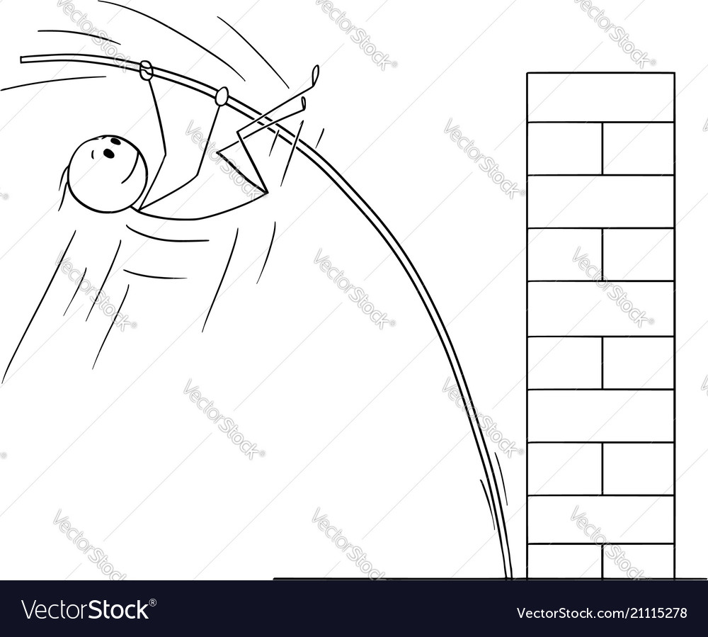 Cartoon man or businessman doing pole vaulting Vector Image