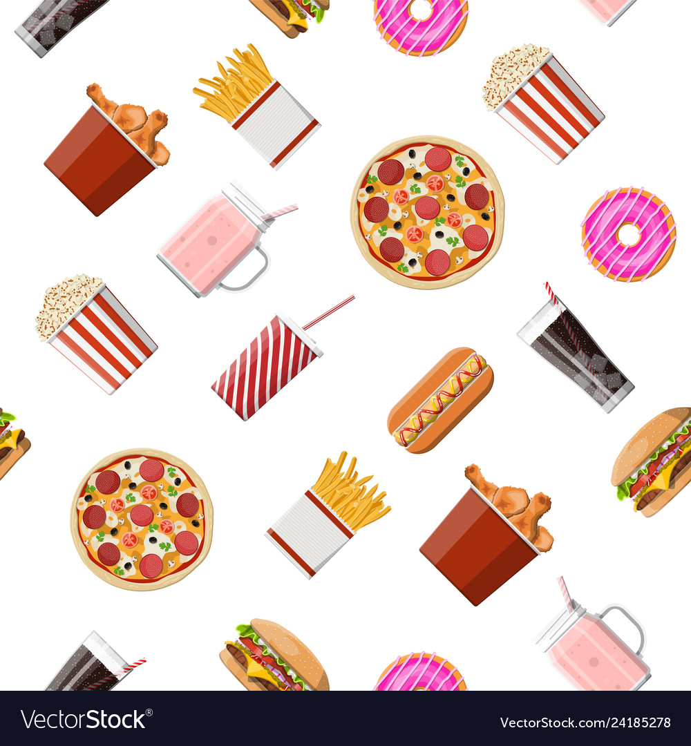 Fast food set seamless pattern vector image Fast food set seamless pattern
