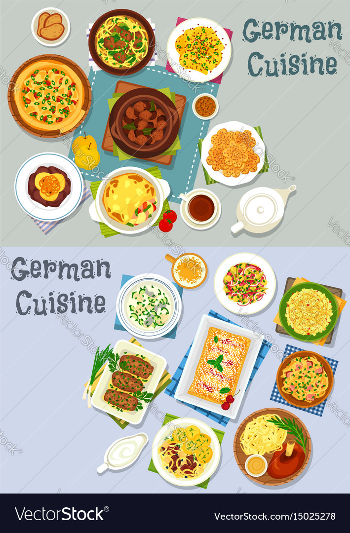 German cuisine lunch icon set with meat dishes Vector Image