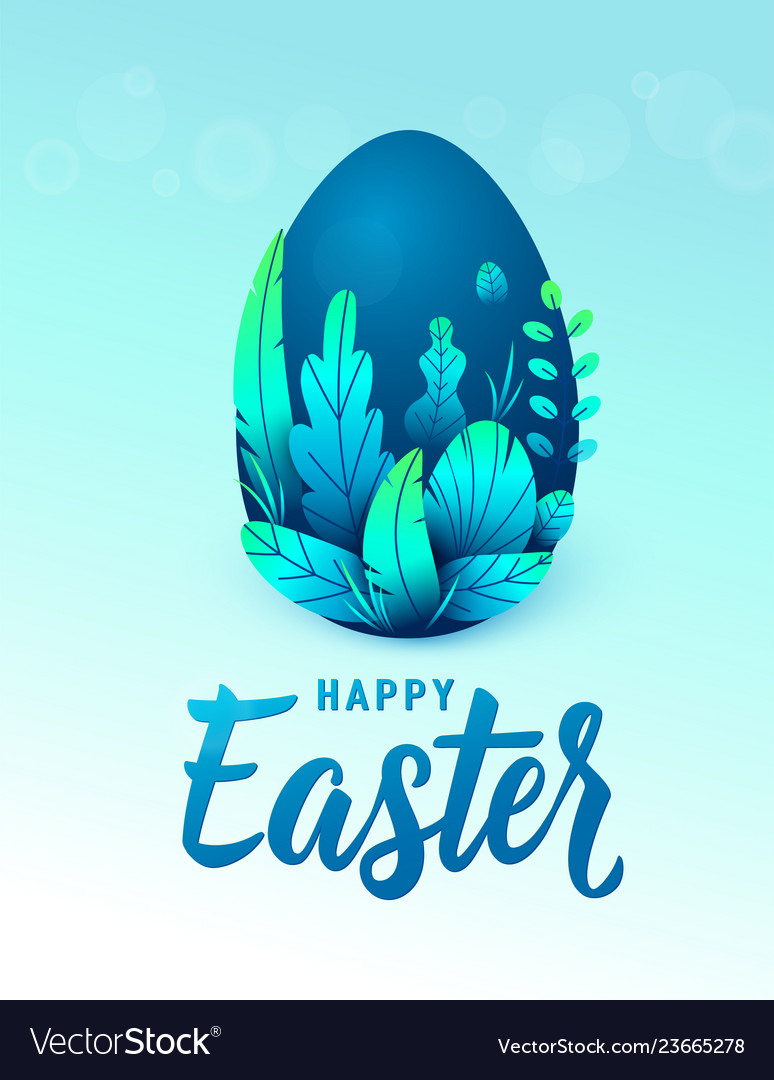 Happy easter card big 3d nature egg with spring Vector Image