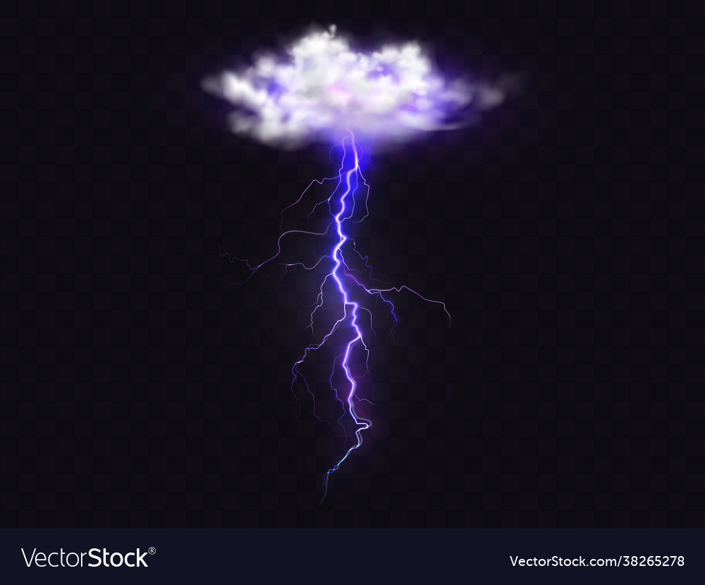 Lightning thunderbolt realistic cloud Royalty Free Vector