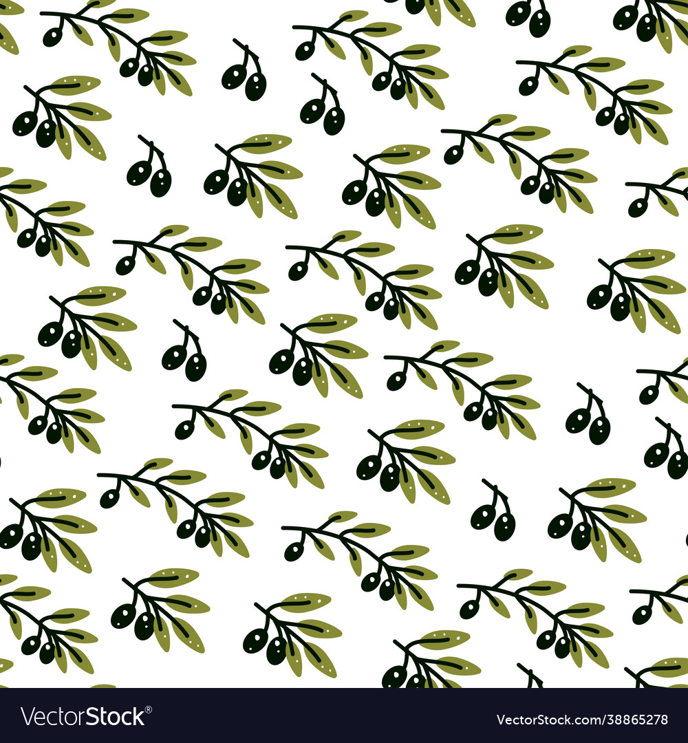 Olive branch seamless pattern in hand drawn style