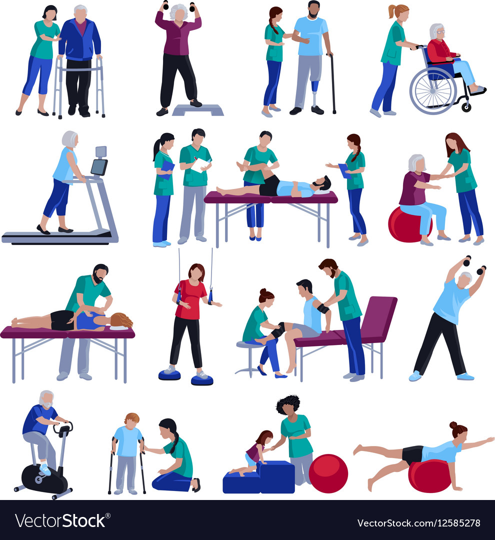 Physiotherapy rehabilitation people flat icons Vector Image