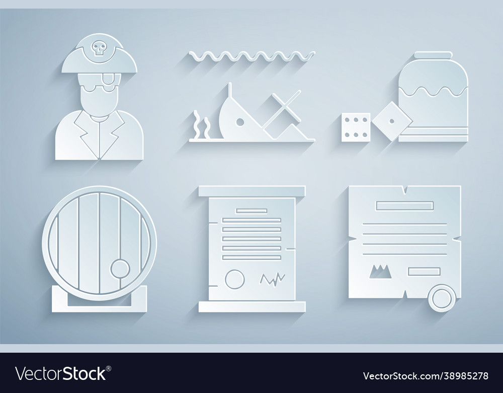 Set decree parchment scroll pirate game dice vector image Set decree parchment scroll pirate game dice