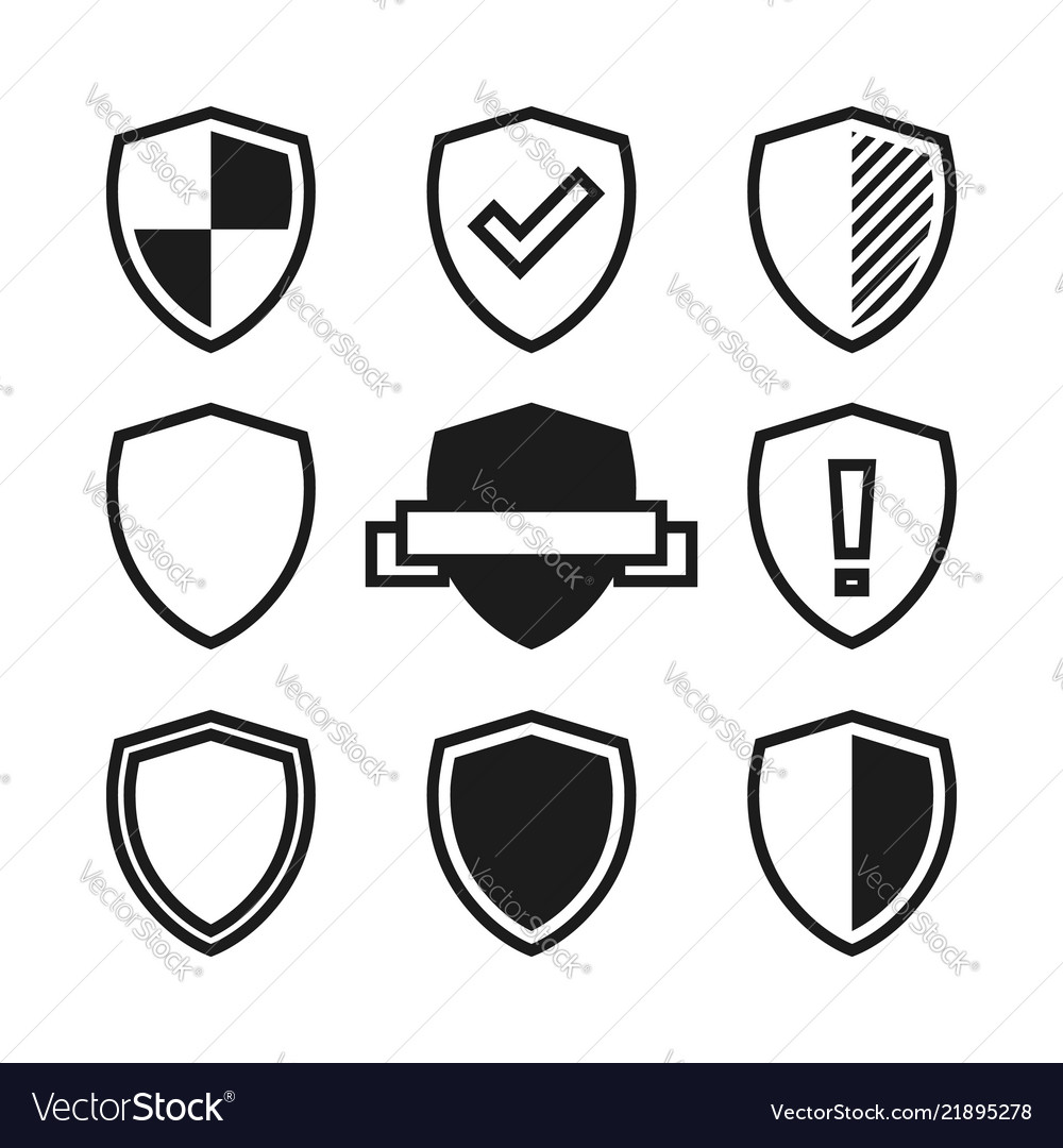 Set of shield icons black and white vector image Set of shield icons black and white