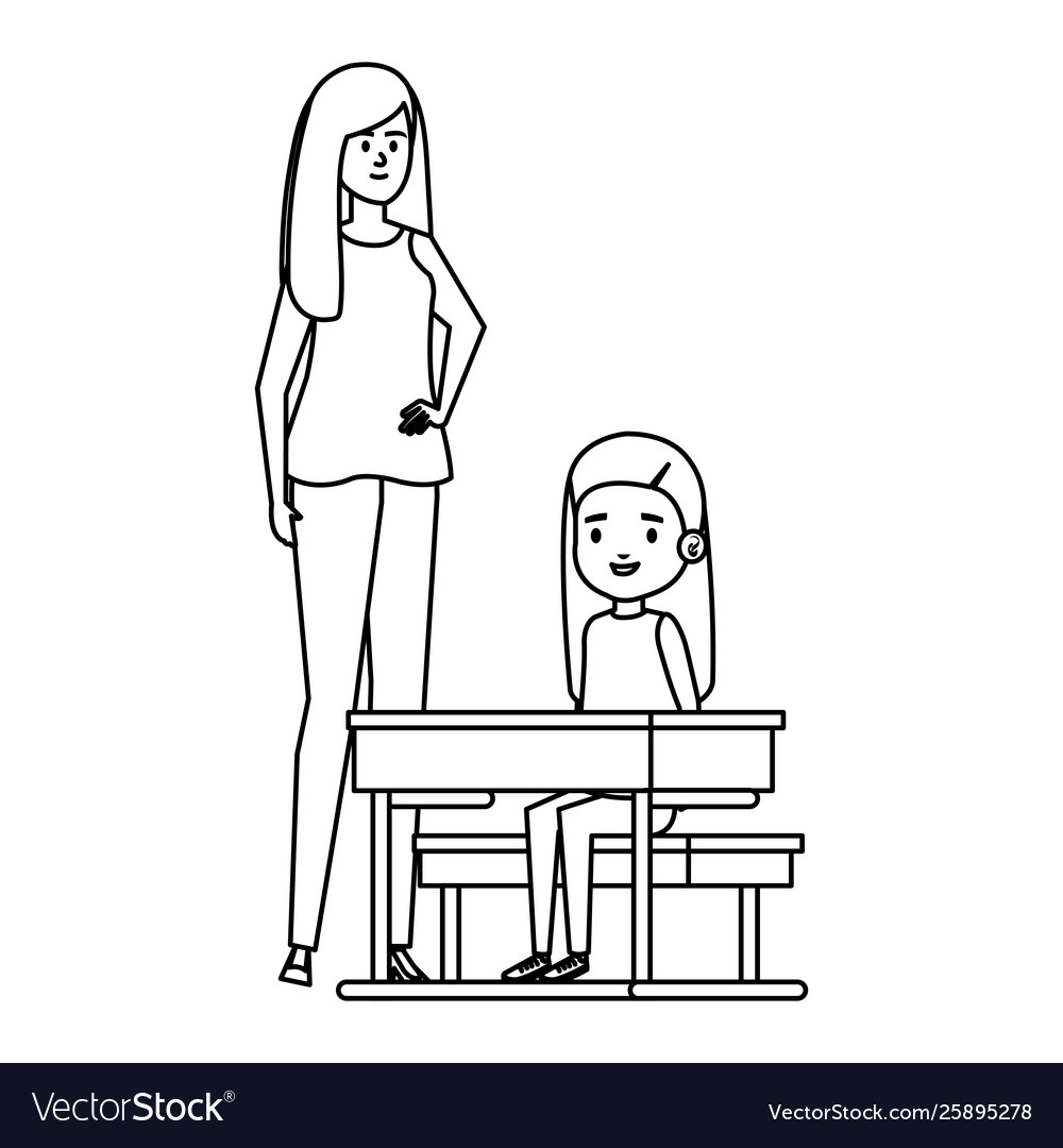 Student girl in school desk with female teacher