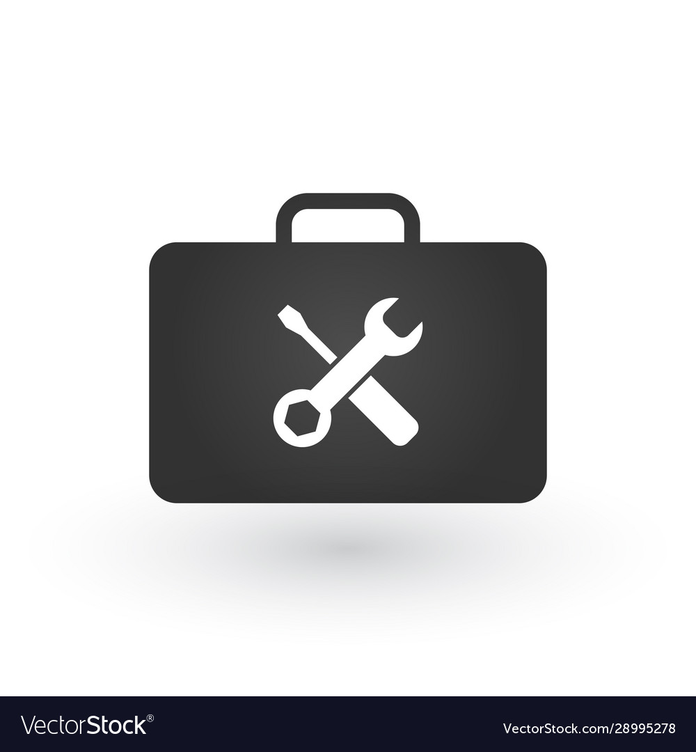 Toolbox or briefcase with tools icon isolated