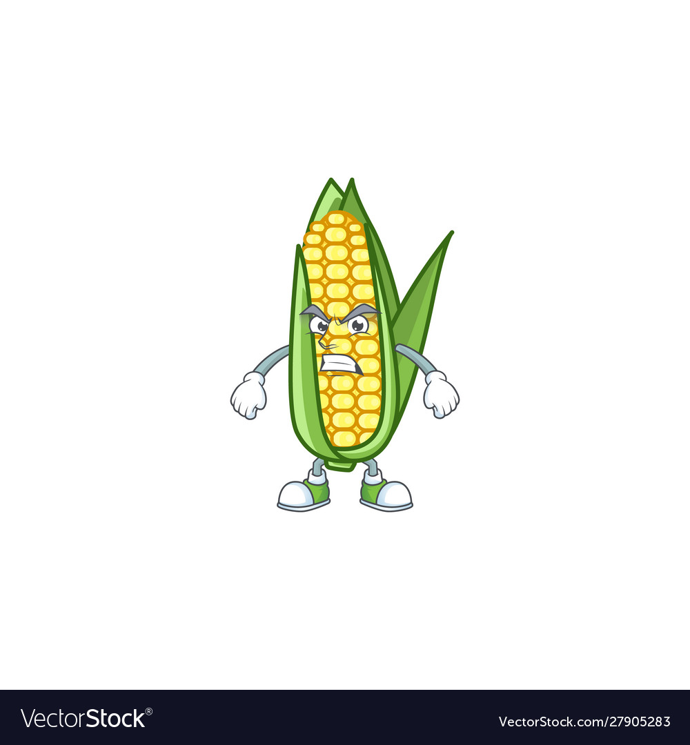 Cartoon Corn Raw With Character Annoyed Royalty Free Vector